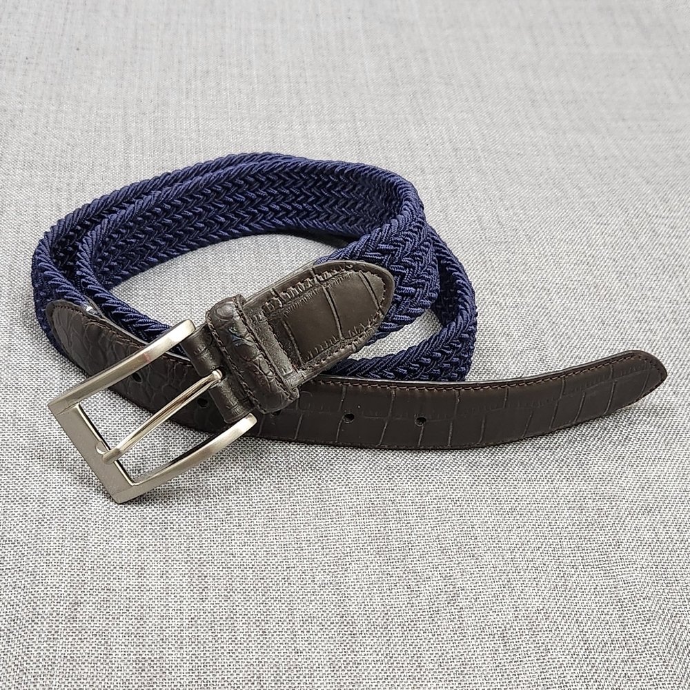 Brown Leather And Navy Braided Stretch Belt Size Medium
